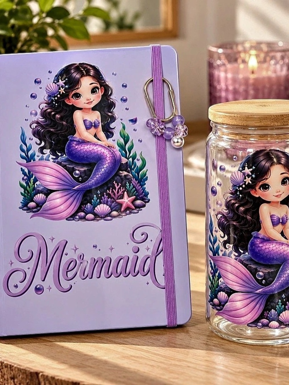 Mermaid Notebook & Matching Jar in Purple Like New